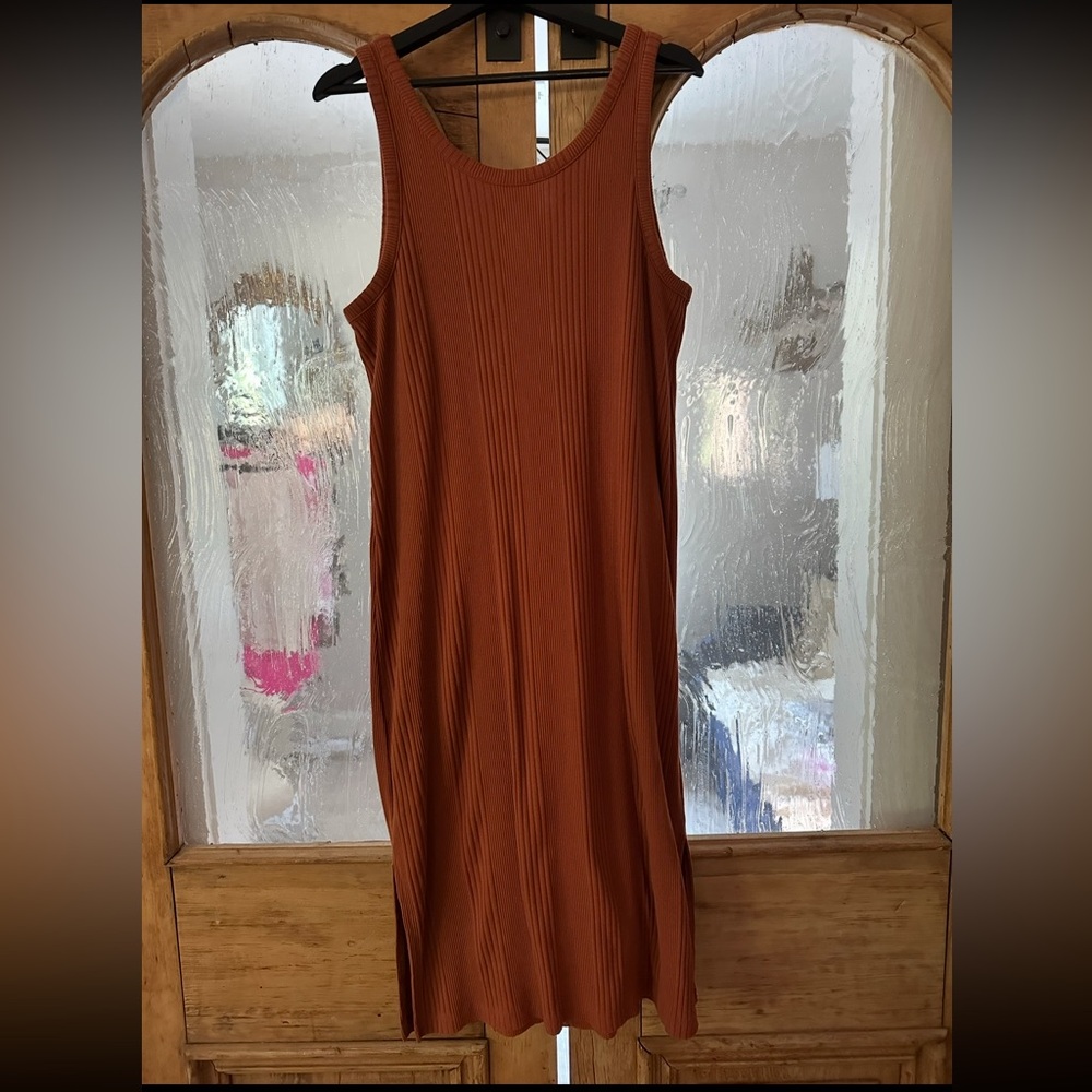 Elegant Rust Orange Sleeveless Dress - Picture 3 of 3